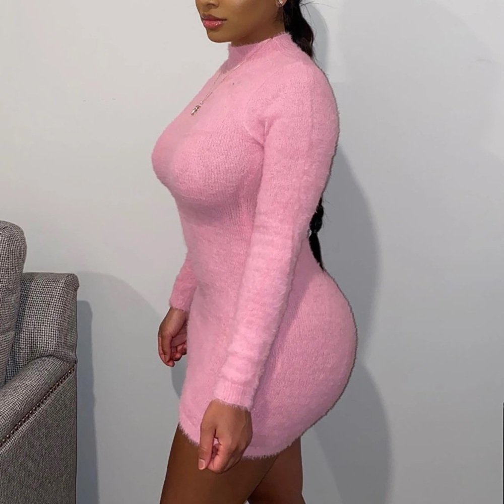 Pink Knitted Off Shoulder Dress